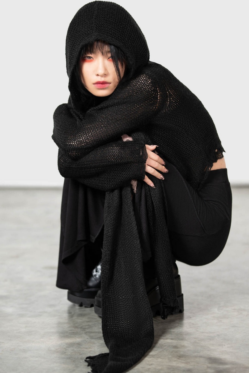 Killstar Aillean Encapuchado Wrap Negros | 86032-YNQC