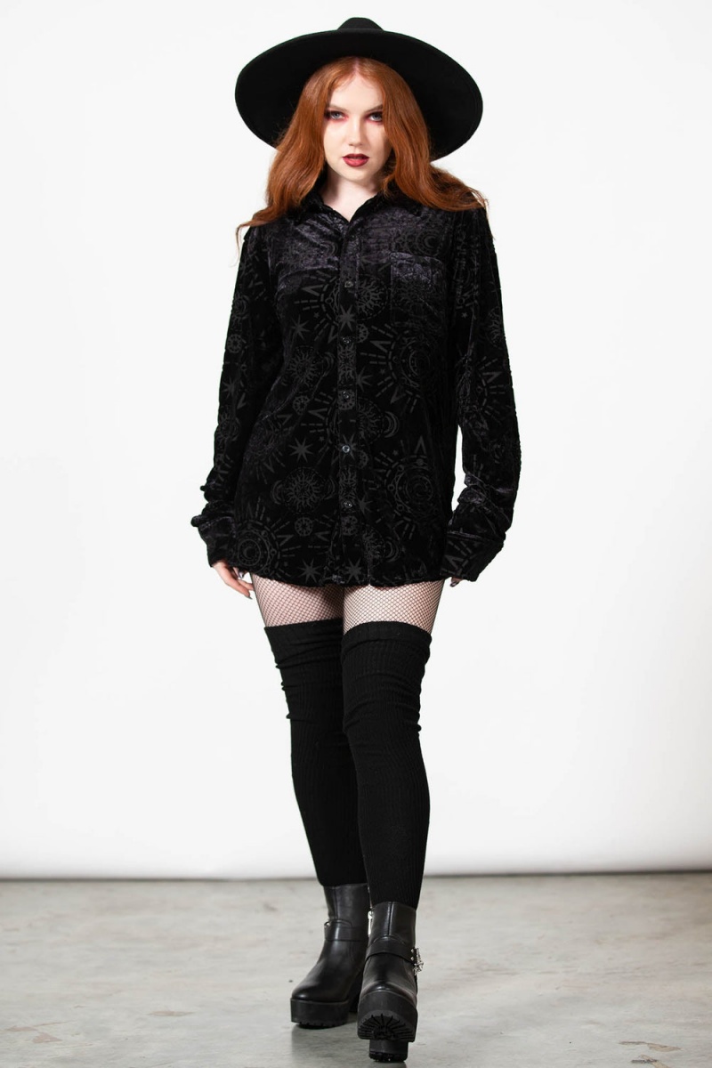 Killstar Alchemight Burnout Button-Up Shirt Negros | 98251-GBHT