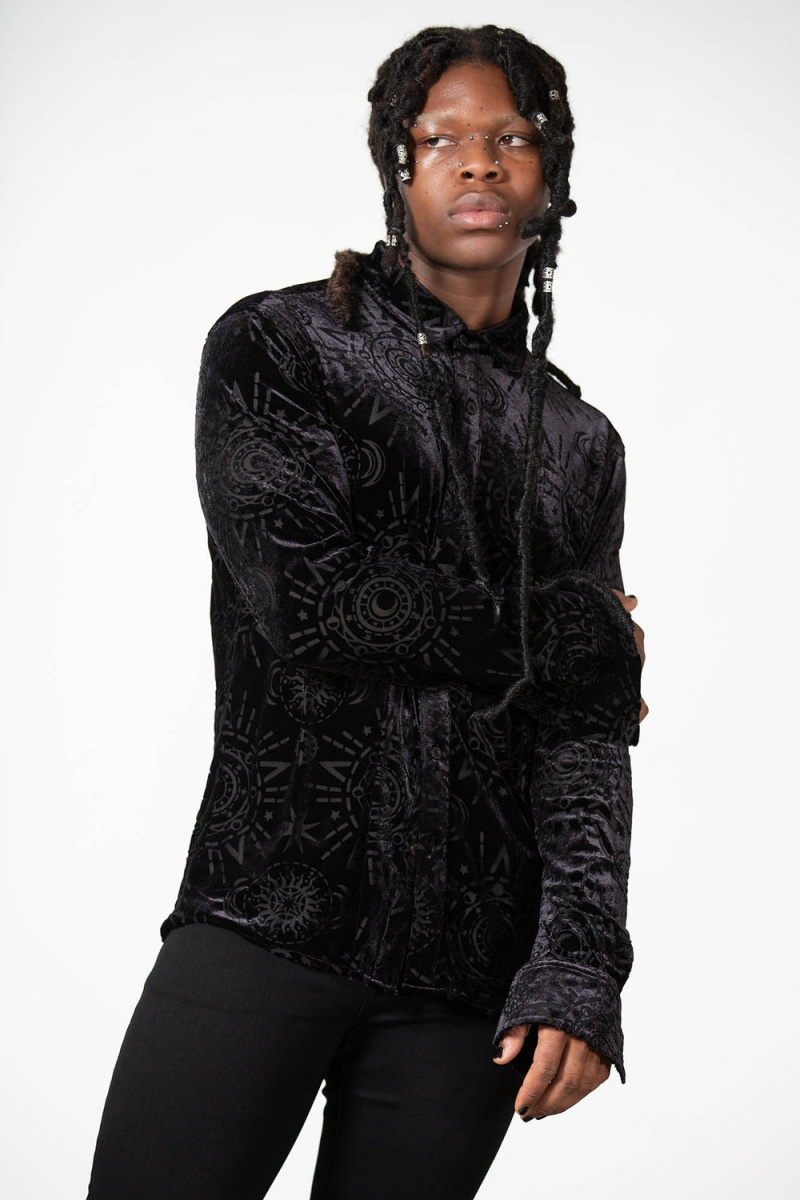 Killstar Alchemight Burnout Button-Up Shirt Negros | 98251-GBHT