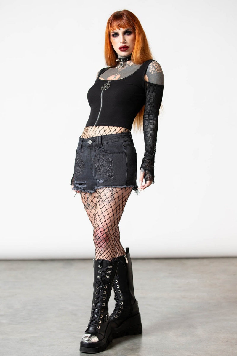 Killstar Alchemille Denim Shorts Negros | 59310-ZLTC