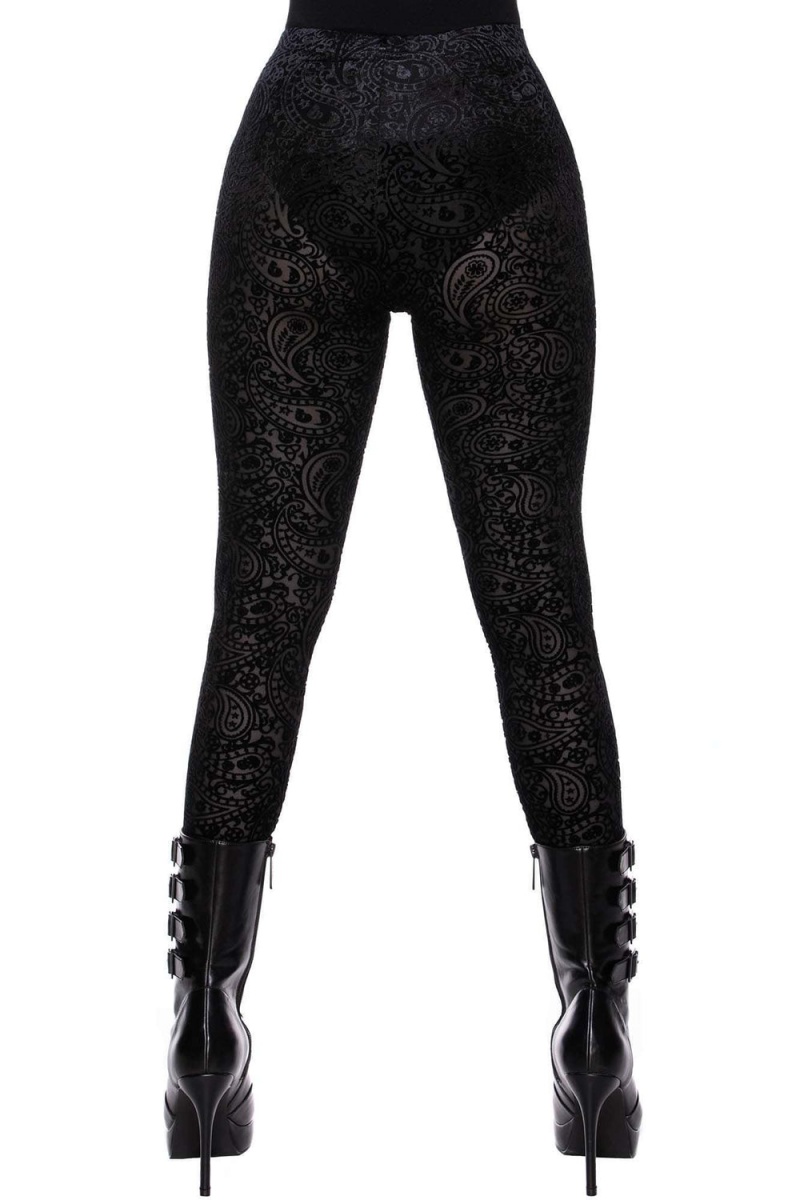 Killstar Althea's Evil Velvet Leggings Negros | 12345-VCAD
