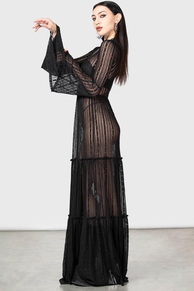 Killstar Amanita's Sorrow Maxi Vestido [B] Negros | 48290-ZJAU
