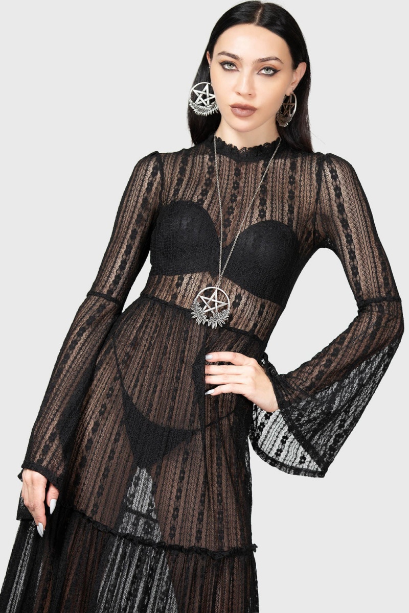 Killstar Amanita\'s Sorrow Maxi Vestido [B] Negros | 48290-ZJAU