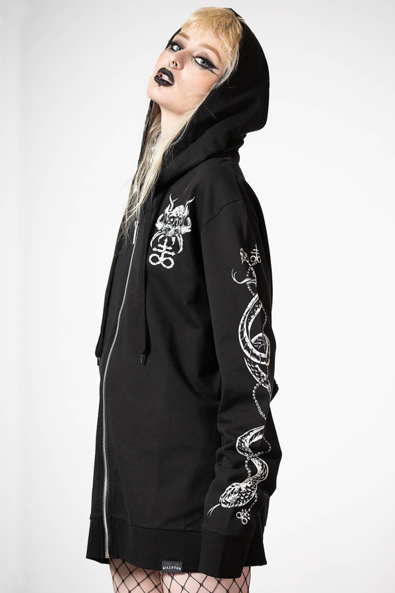 Killstar Anders Zip-Up Hoodie Negros | 43812-VJSZ