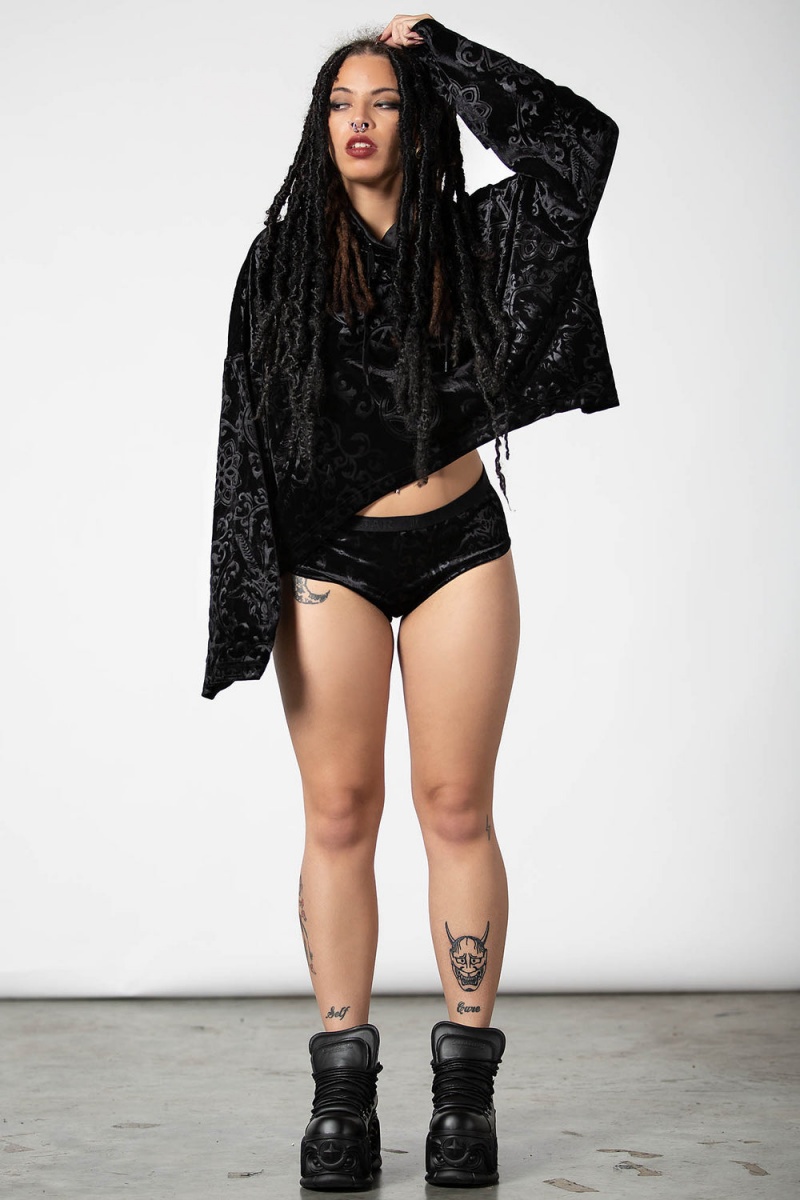 Killstar Anesthesia Velvet Cropped Hoodie Negros | 05723-QELI