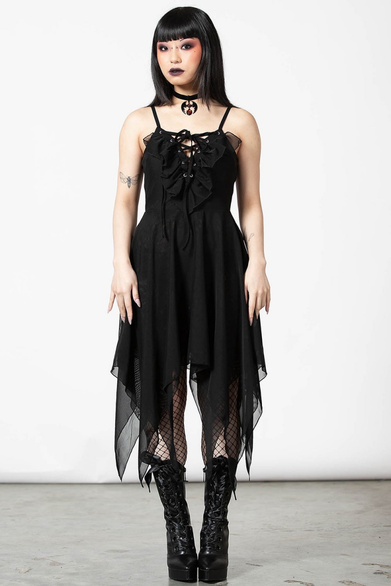 Killstar Anshee Encaje-Up Vestido Negros | 46029-RLJI