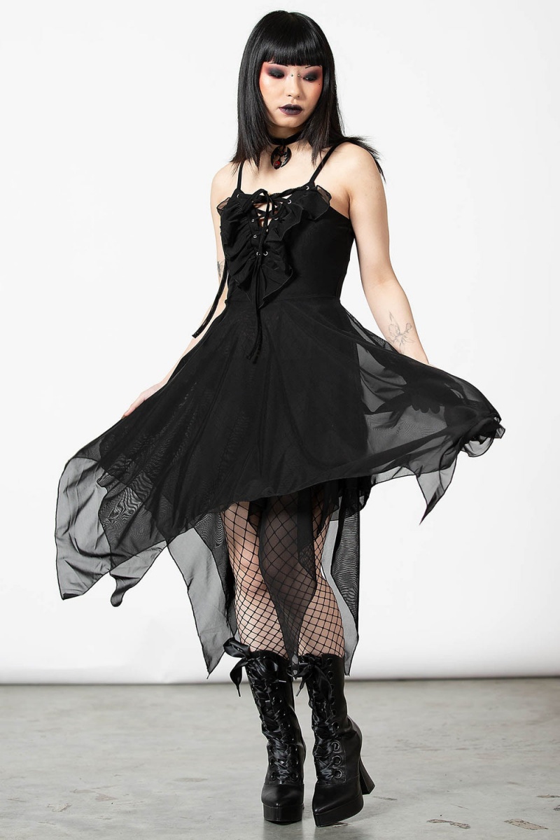 Killstar Anshee Encaje-Up Vestido Negros | 46029-RLJI