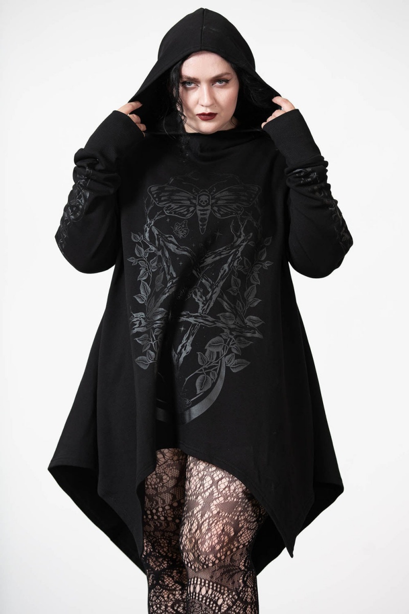 Killstar Apollo Longline Hoodie Negros | 94213-PTZU
