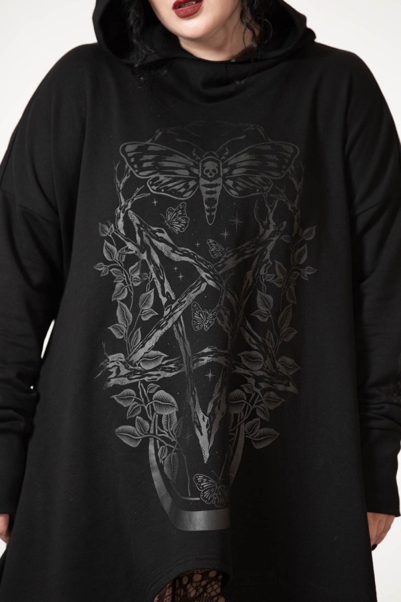 Killstar Apollo Longline Hoodie Negros | 94213-PTZU