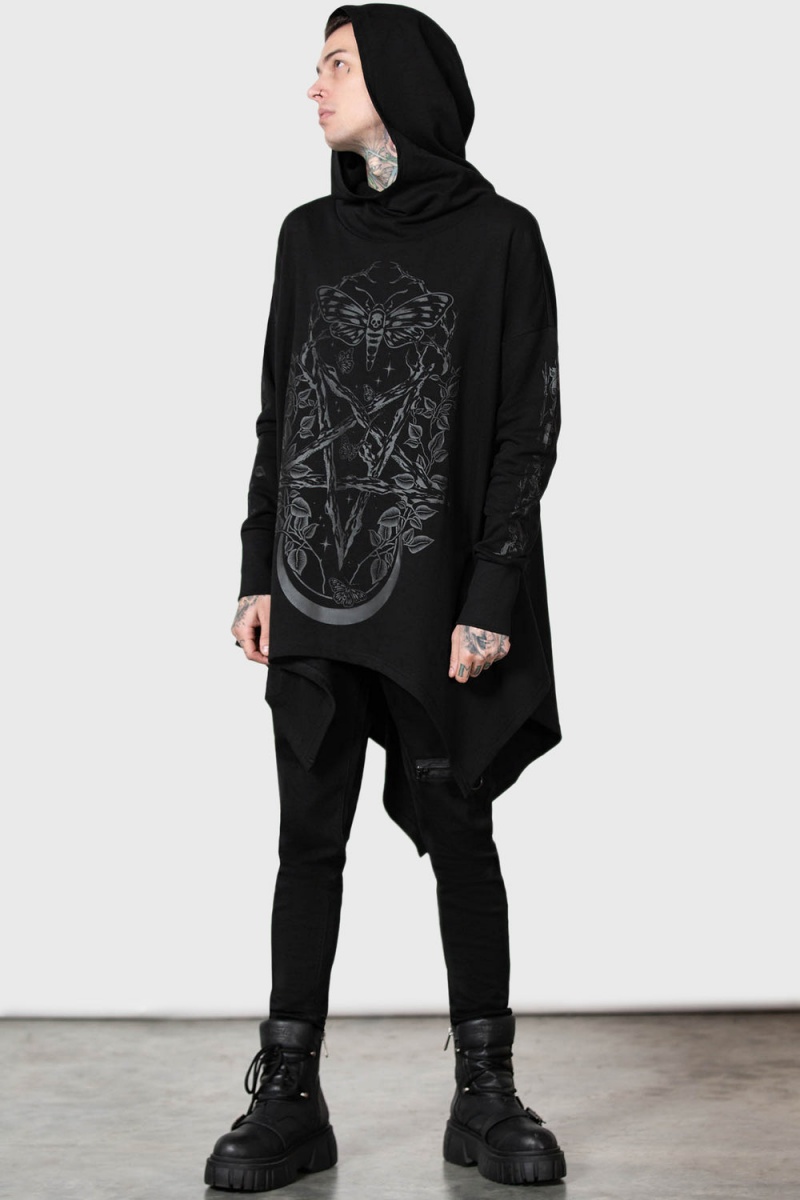 Killstar Apollo Longline Hoodie Negros | 94213-PTZU
