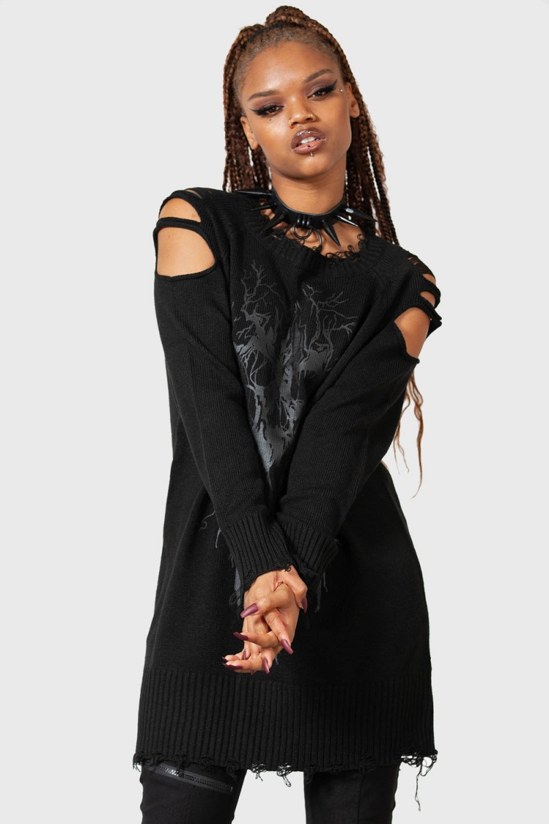 Killstar Apparitions Knit Sueter Negros | 15428-NLBJ