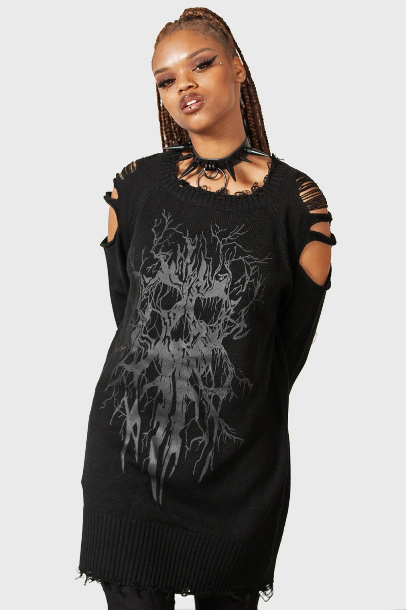 Killstar Apparitions Knit Sueter Negros | 08293-VZBL
