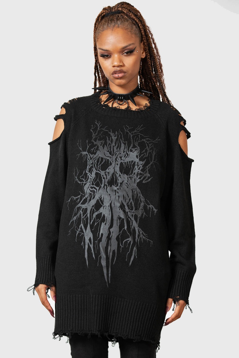 Killstar Apparitions Knit Sueter Negros | 08293-VZBL