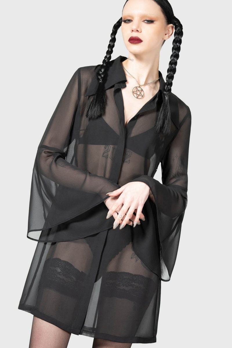 Killstar Arlene Shirt Vestido Negros | 02746-HSTW