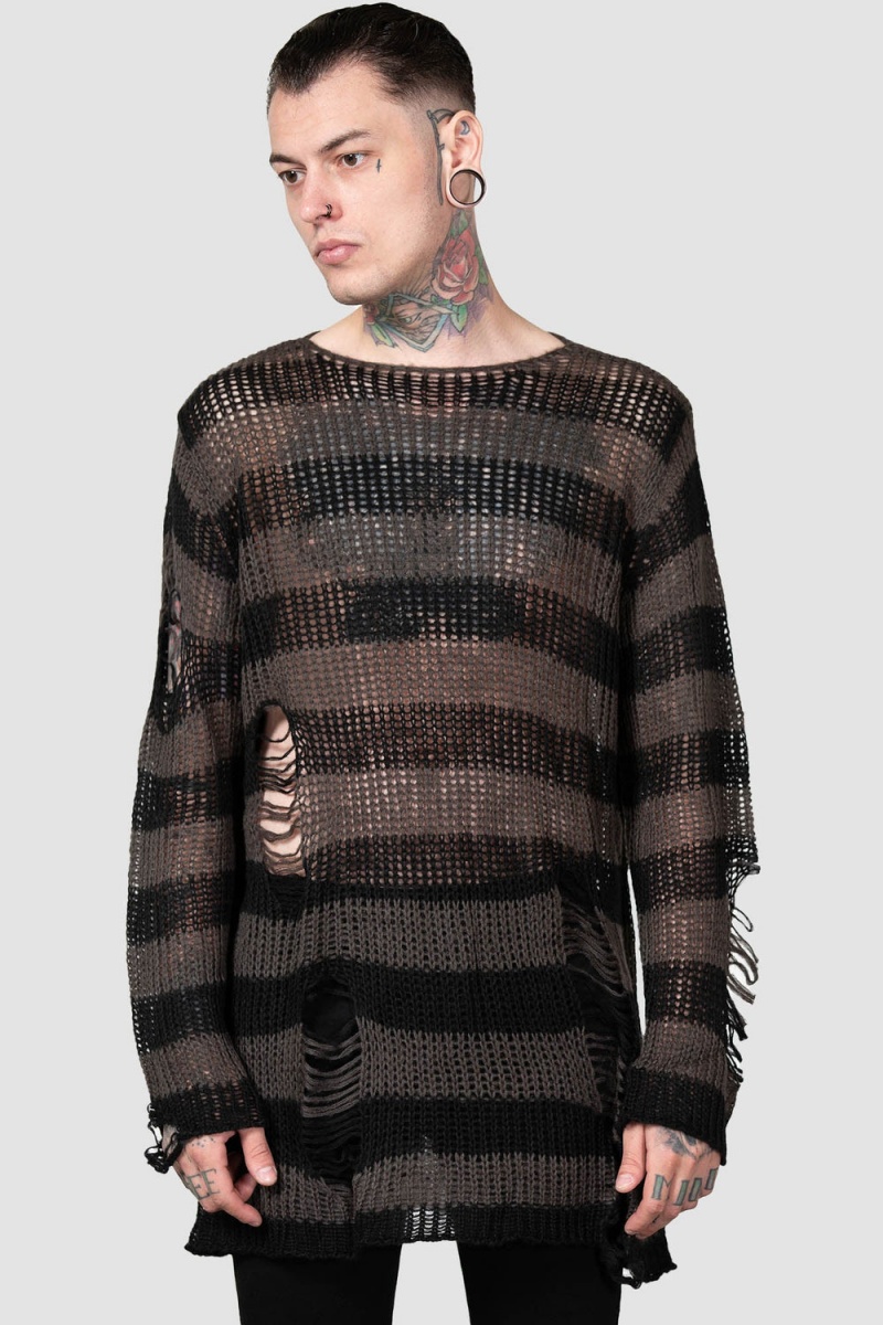 Killstar Ash Distress Knit Sueter [B] Grises | 34091-XFGI