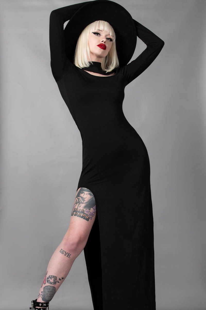 Killstar Astaroth Long Sleeve Vestido Negros | 42639-HCIN