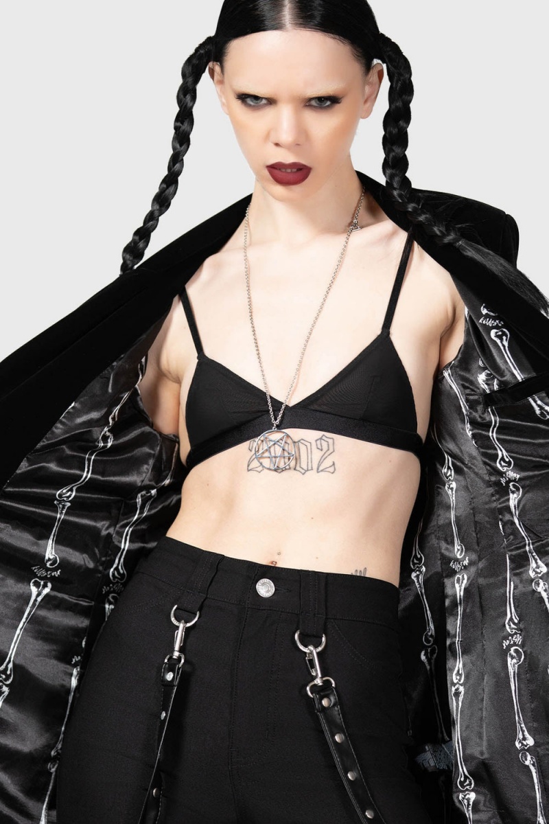 Killstar Astaroth Velvet Boyfriend Blazer Negros | 17452-APHT