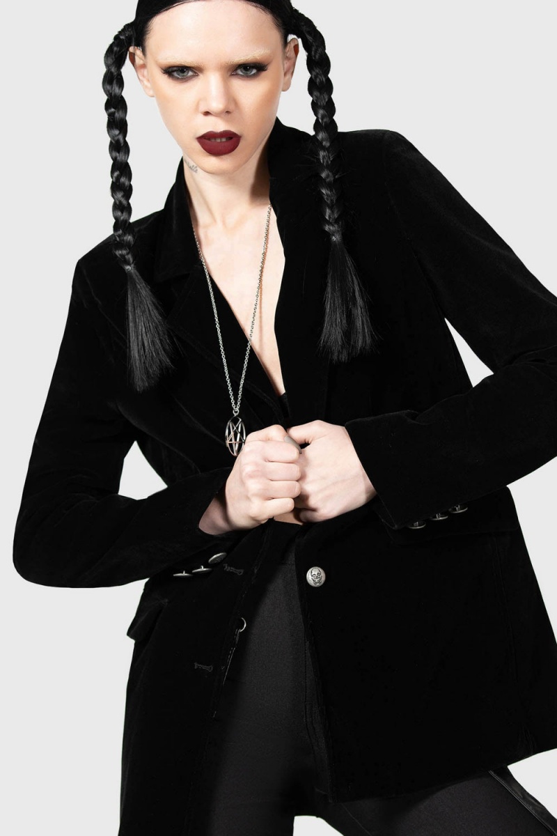 Killstar Astaroth Velvet Boyfriend Blazer Negros | 17452-APHT