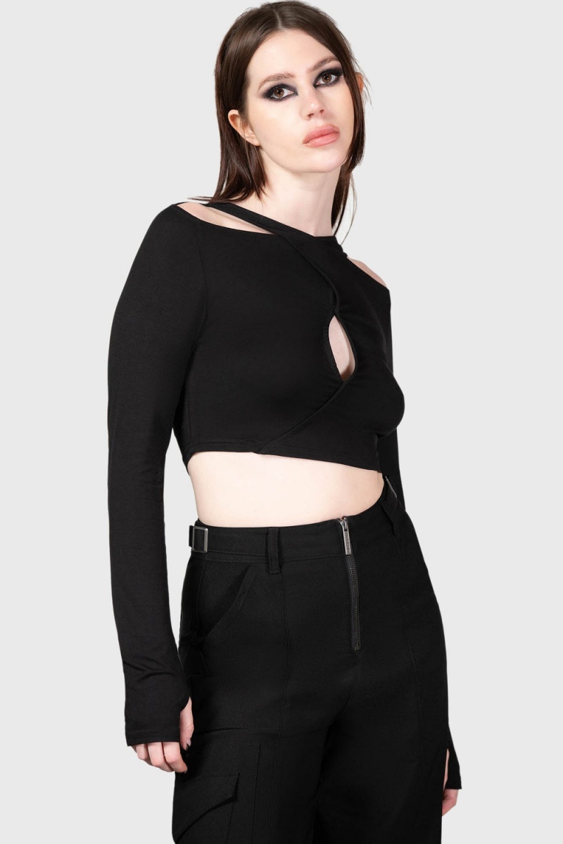 Killstar Asteracie Crop Top Negros | 37961-EBNH