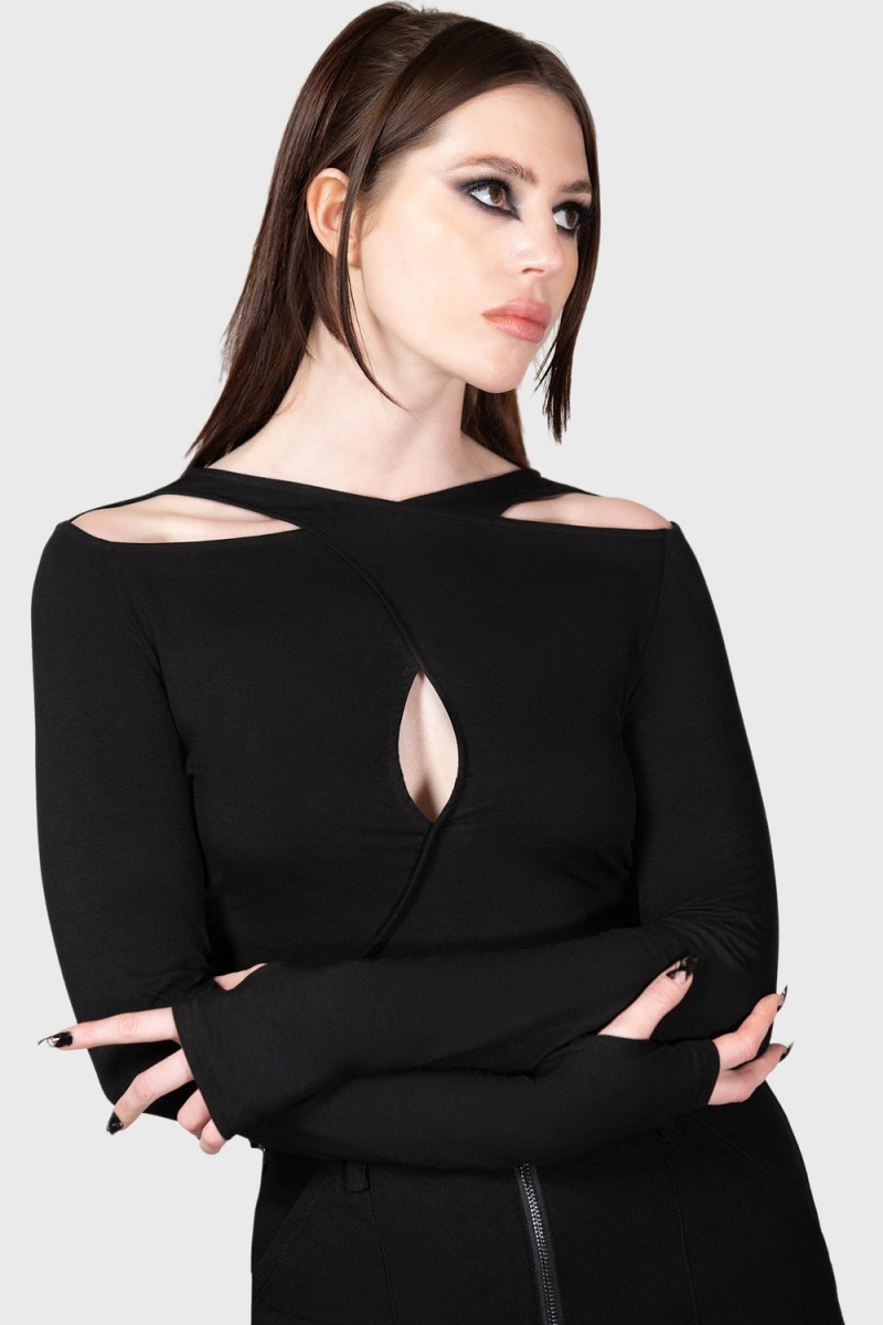 Killstar Asteracie Crop Top Negros | 37961-EBNH