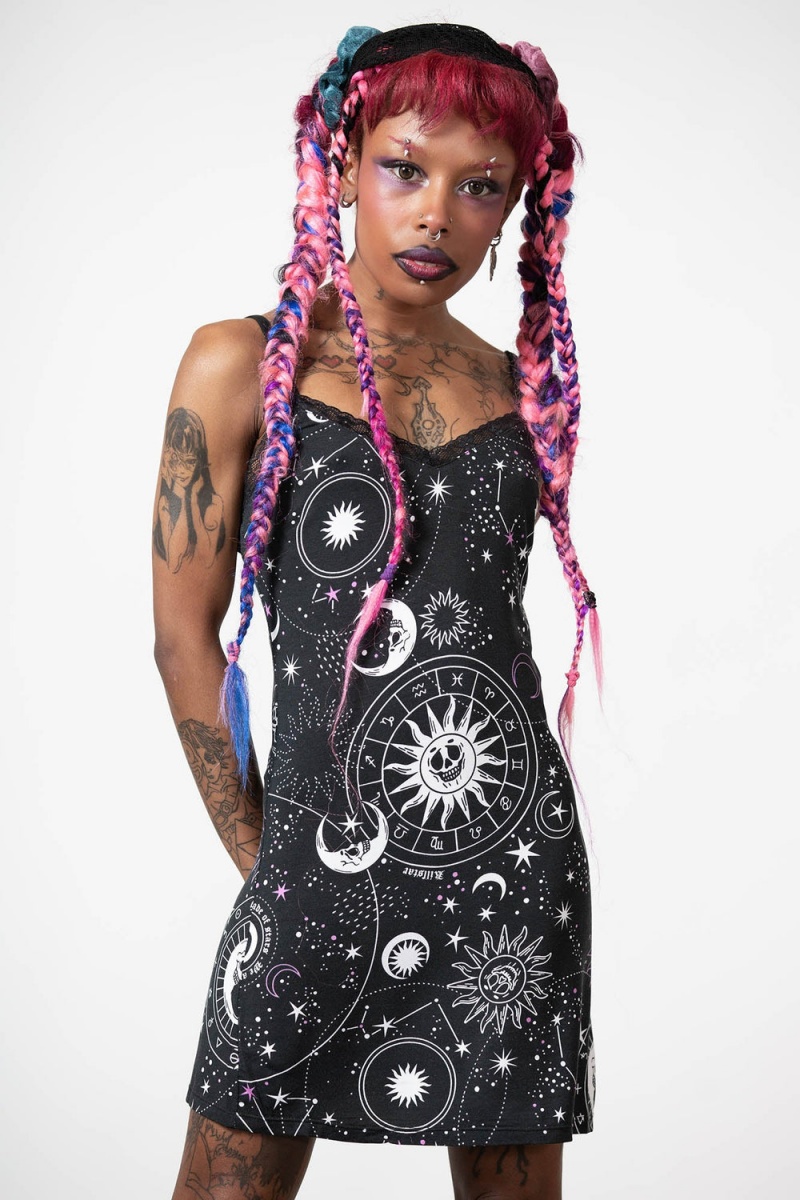 Killstar Astral Encaje Cami Vestido Negros | 62573-NWZM