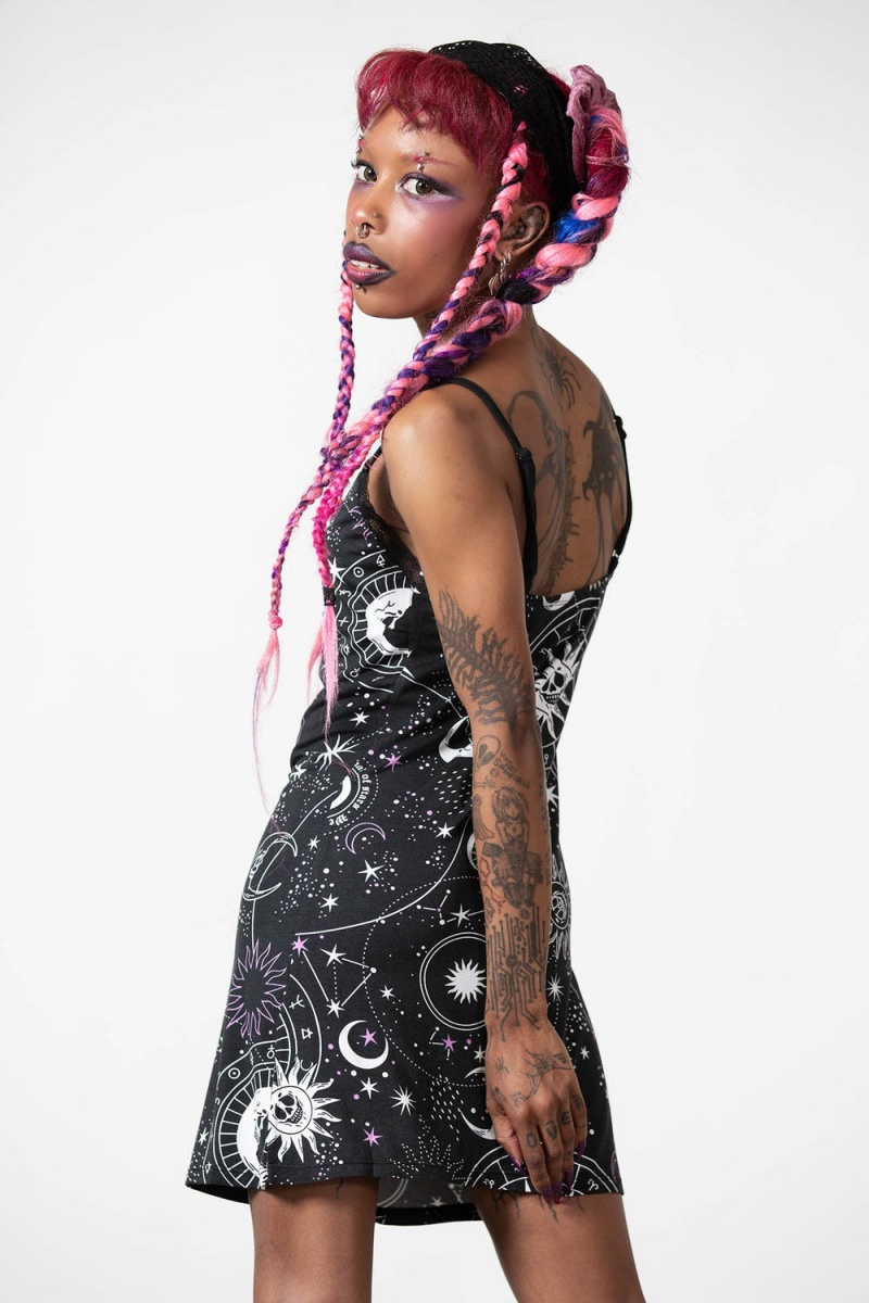 Killstar Astral Encaje Cami Vestido Negros | 62573-NWZM