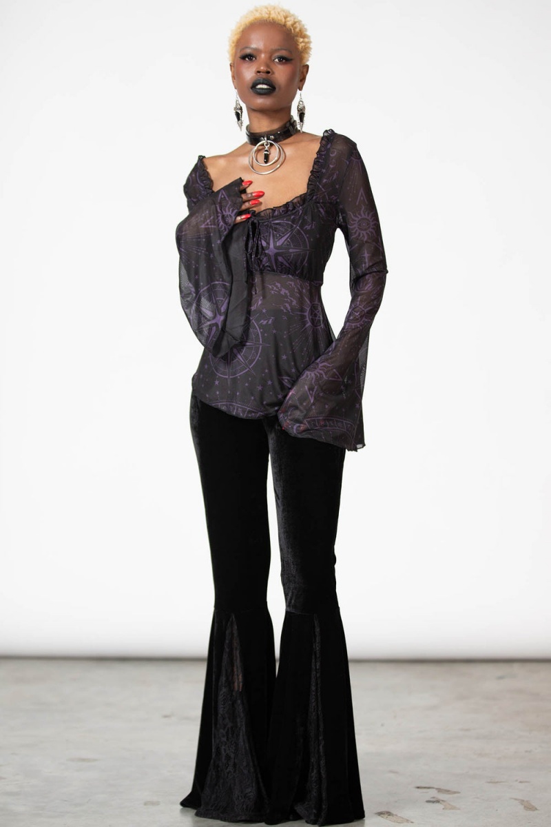 Killstar Astromancy Mesh Long Sleeve Top Negros | 54173-GWVC