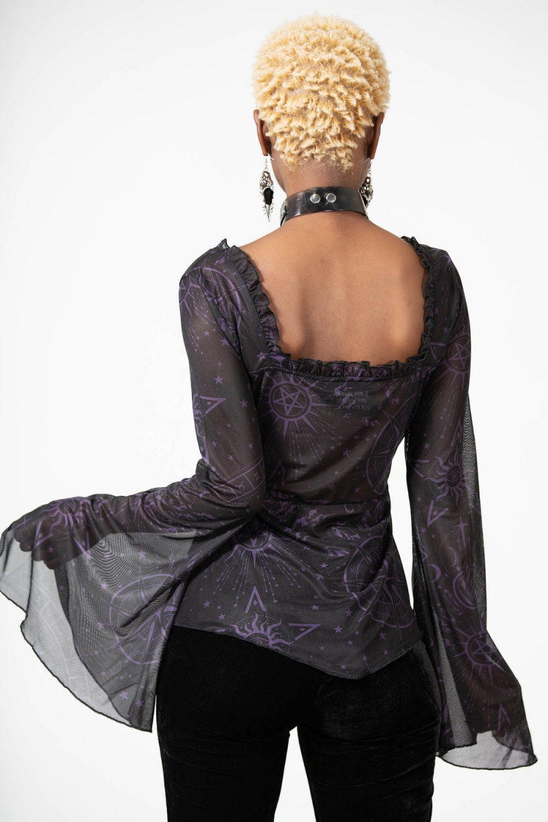 Killstar Astromancy Mesh Long Sleeve Top Negros | 54173-GWVC
