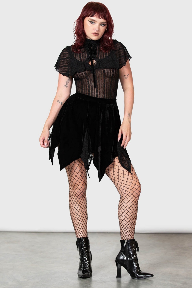Killstar Atala's Night Encaje Top Negros | 01286-KOBR
