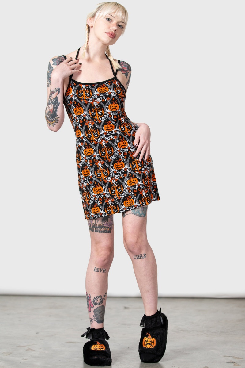 Killstar Autumn Slumber Slip Vestido Negros | 35821-AIUW