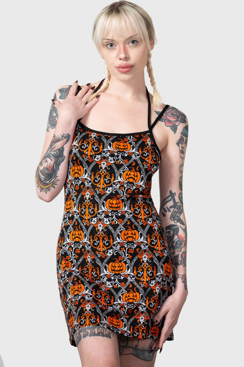 Killstar Autumn Slumber Slip Vestido Negros | 35821-AIUW
