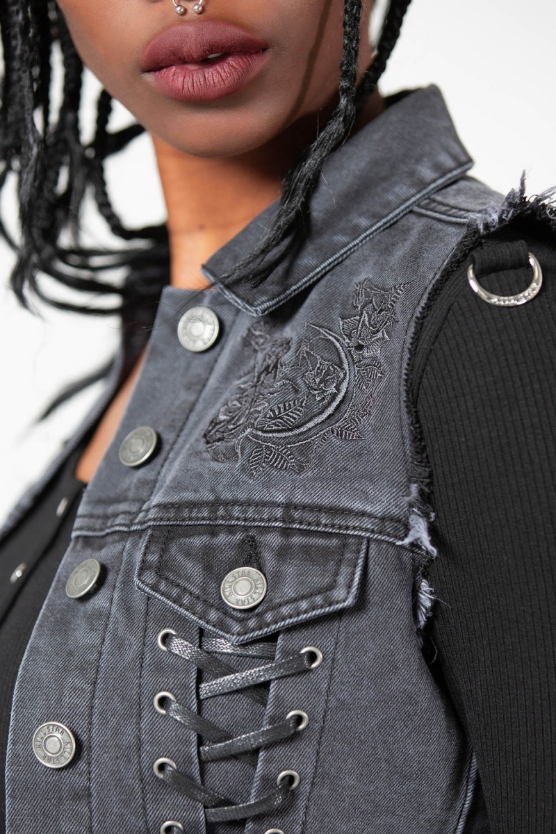 Killstar Azalia Denim Vest Negros | 21956-DURP