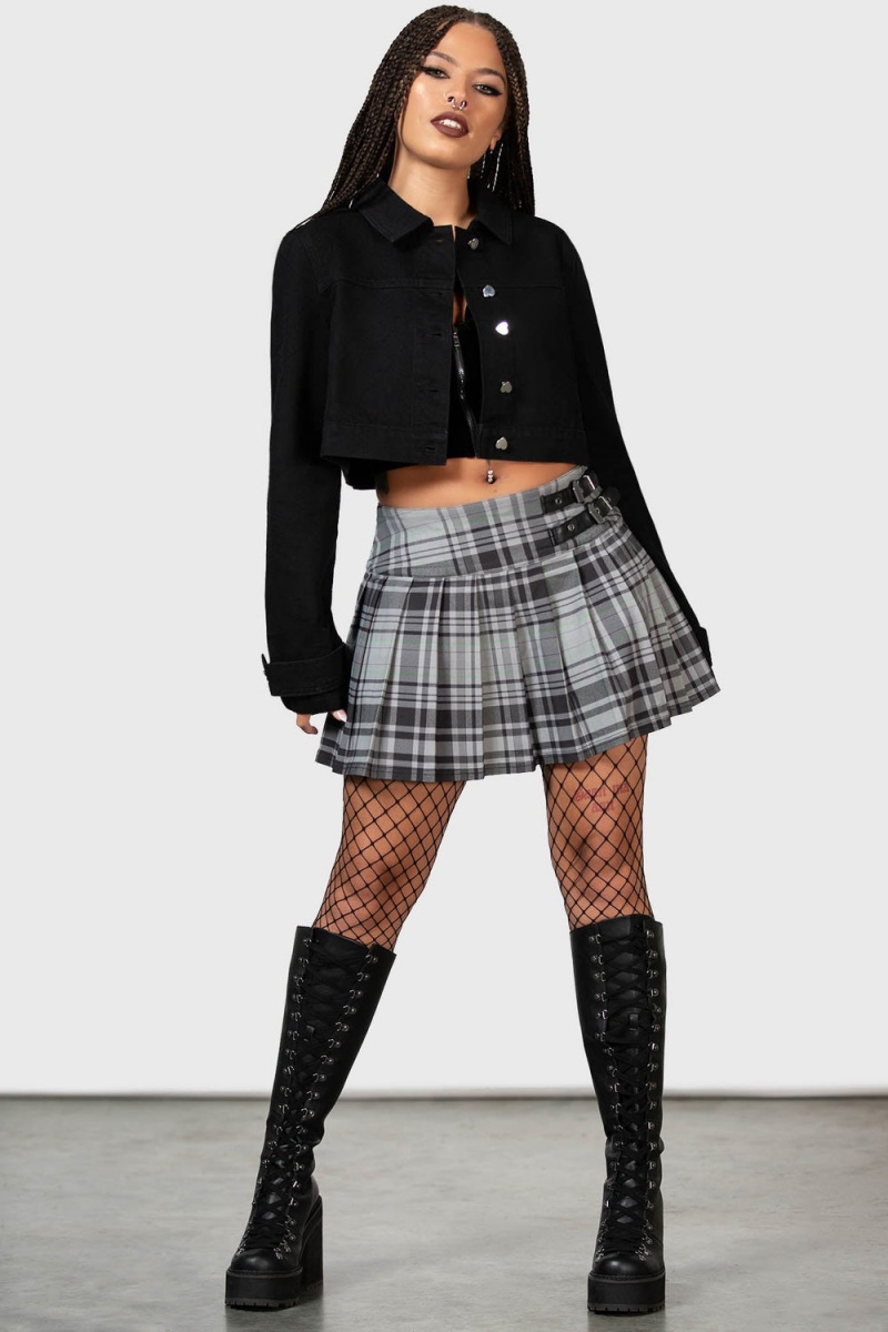Killstar Bat Girl Skirt [GREY TARTAN] Grises | 38426-MTBQ