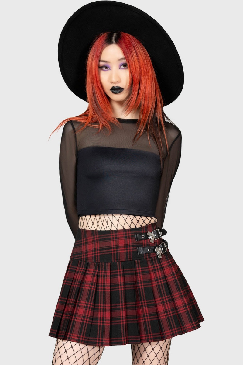 Killstar Bat Girl Skirt [TARTAN] Rojos | 80692-YQXO