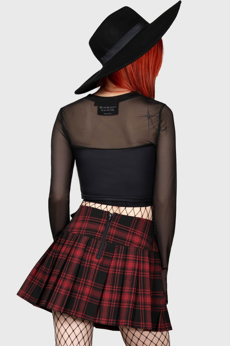 Killstar Bat Girl Skirt [TARTAN] Rojos | 80692-YQXO
