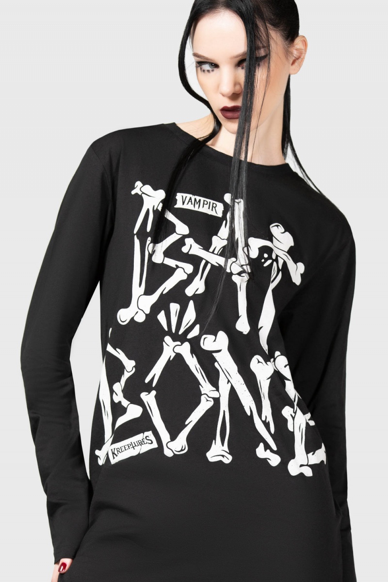 Killstar Batbone Long Sleeve Top Negros | 30176-CWKX