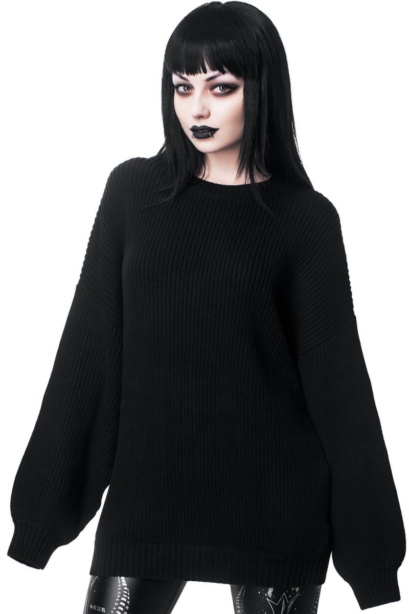 Killstar Belinda Knit Sueter Negros | 40736-WTAV