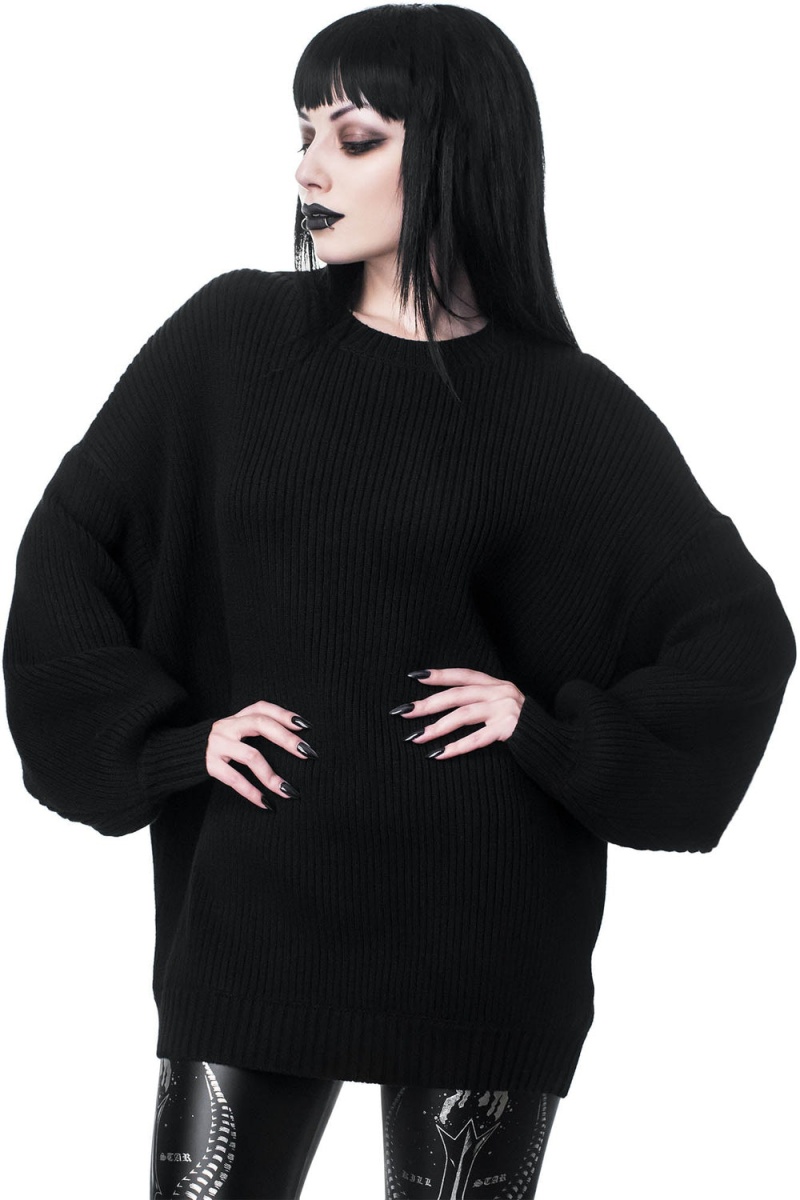 Killstar Belinda Knit Sueter Negros | 40736-WTAV