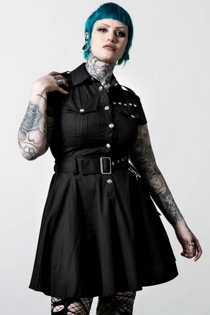 Killstar Billeted Shirt-Vestido Negros | 93506-HIOV