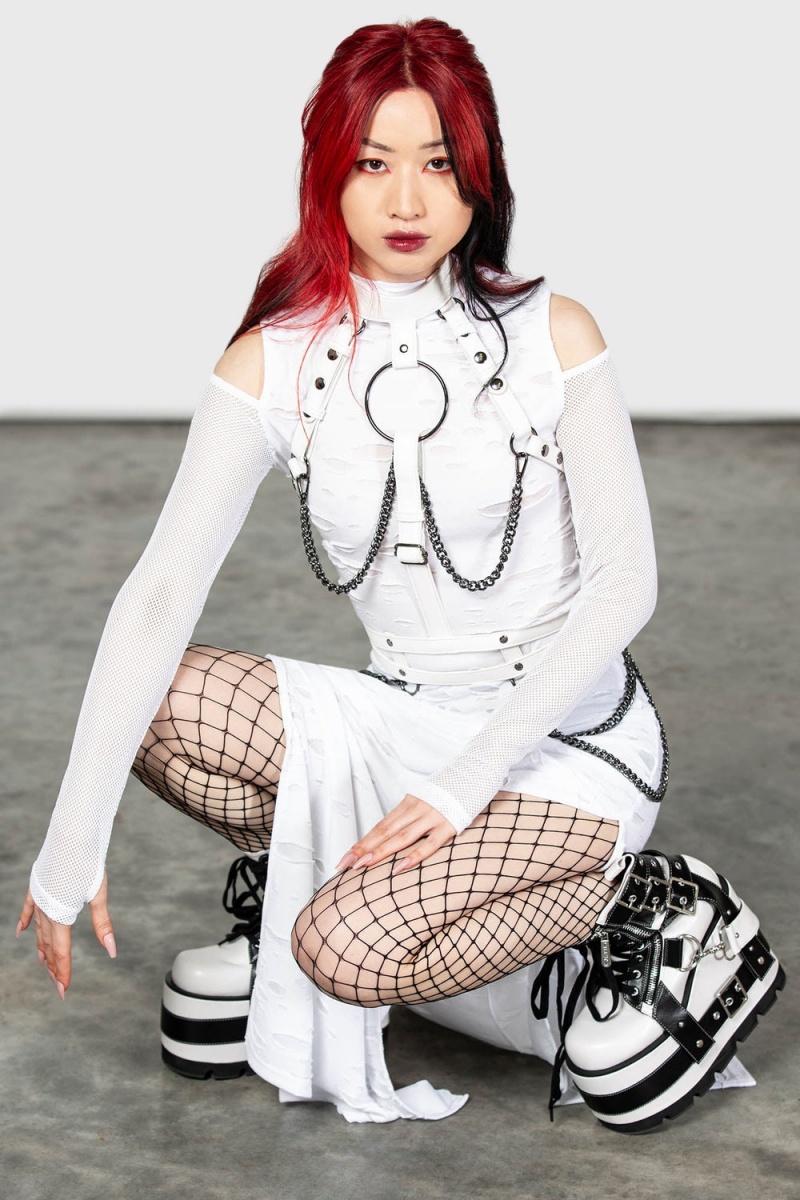 Killstar Biters Maxi Vestido [WHITE] Blancos | 85470-TUHA