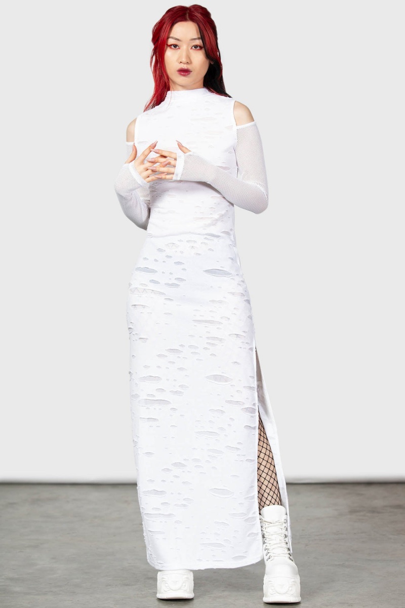Killstar Biters Maxi Vestido [WHITE] Blancos | 85470-TUHA