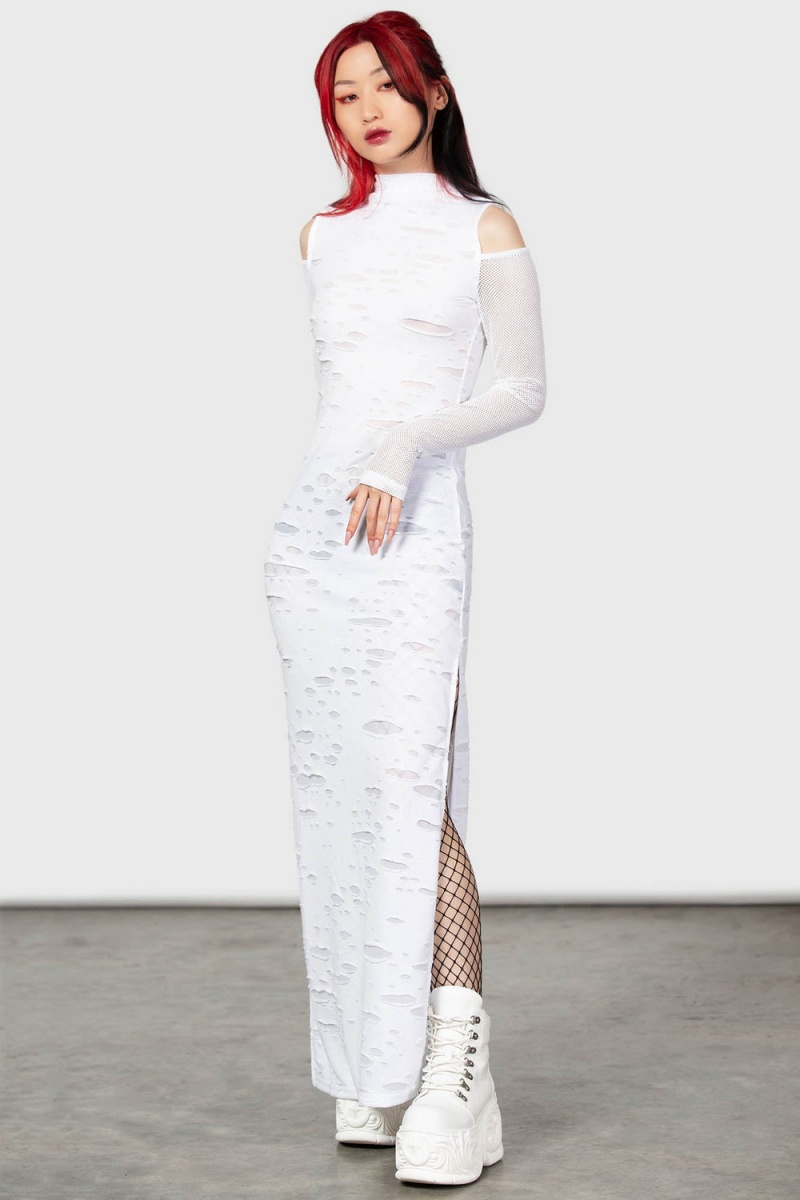 Killstar Biters Maxi Vestido [WHITE] Blancos | 85470-TUHA