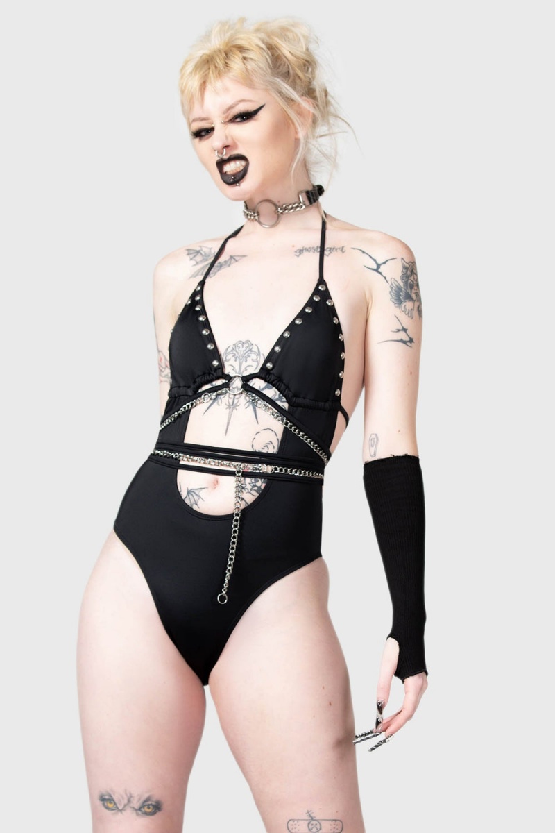 Killstar Black Hearted Swimsuit Negros | 25764-SZRU