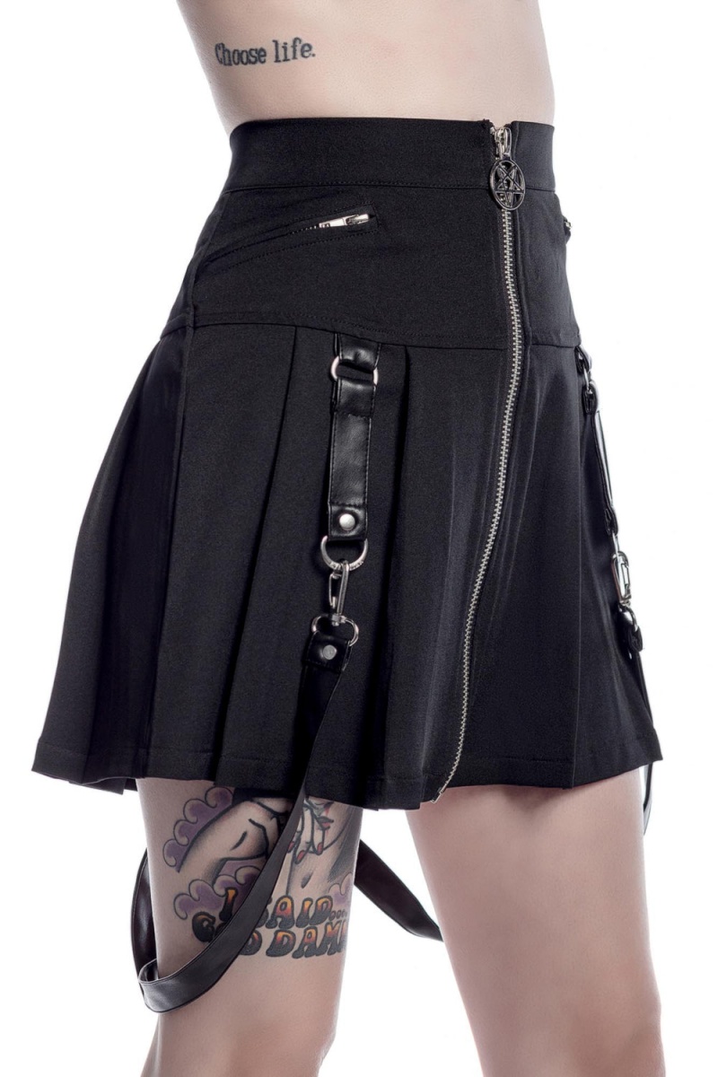 Killstar Blaire B*tch Mini Skirt [B] Negros | 90358-DGFI