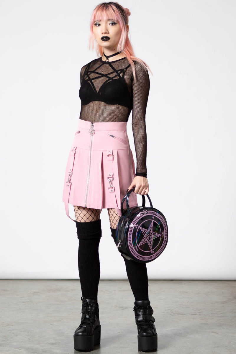 Killstar Blaire B*tch Mini Skirt [PASTEL PINK] Rosas | 20386-VORQ