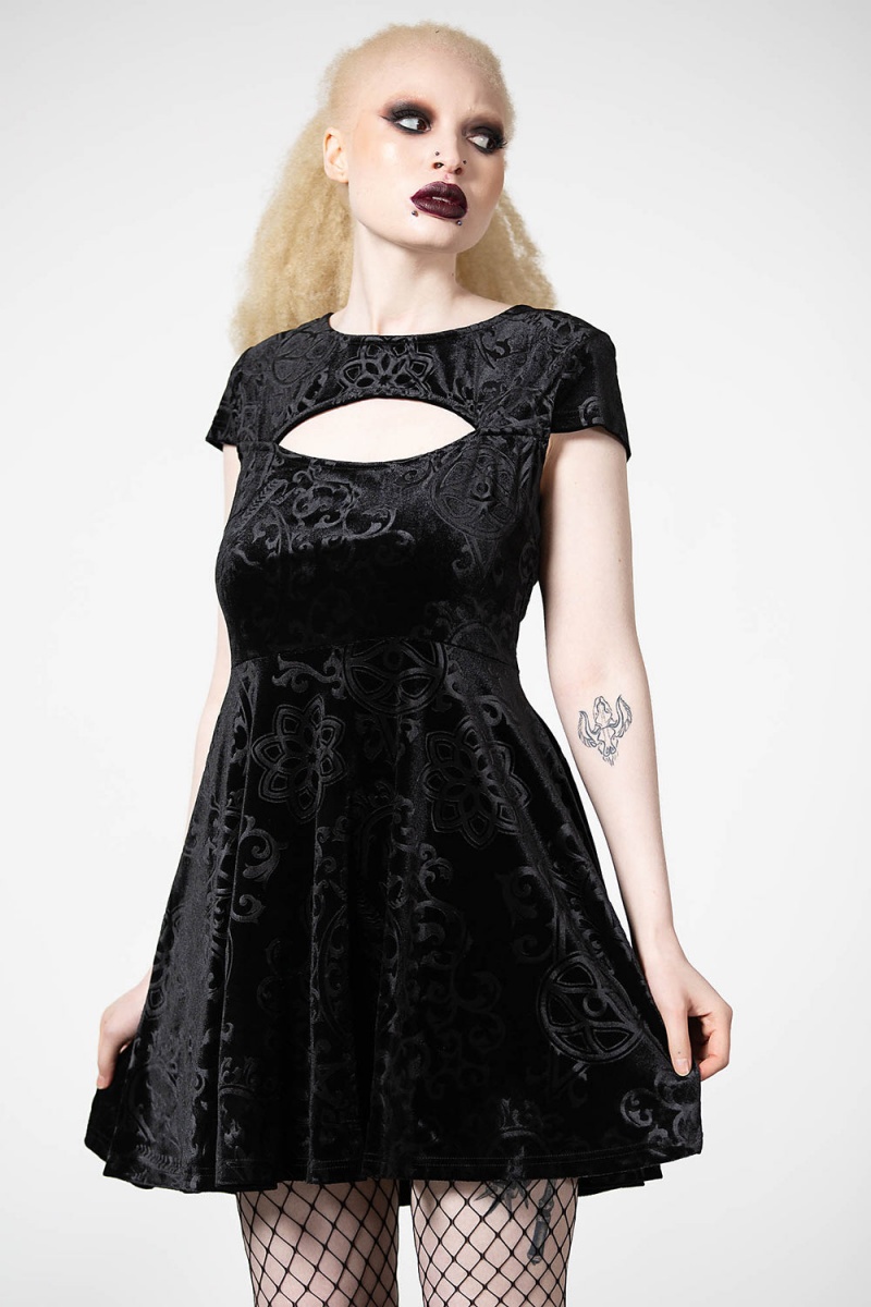 Killstar Blasphemia Keyhole Skater Vestido Negros | 82670-LFEB