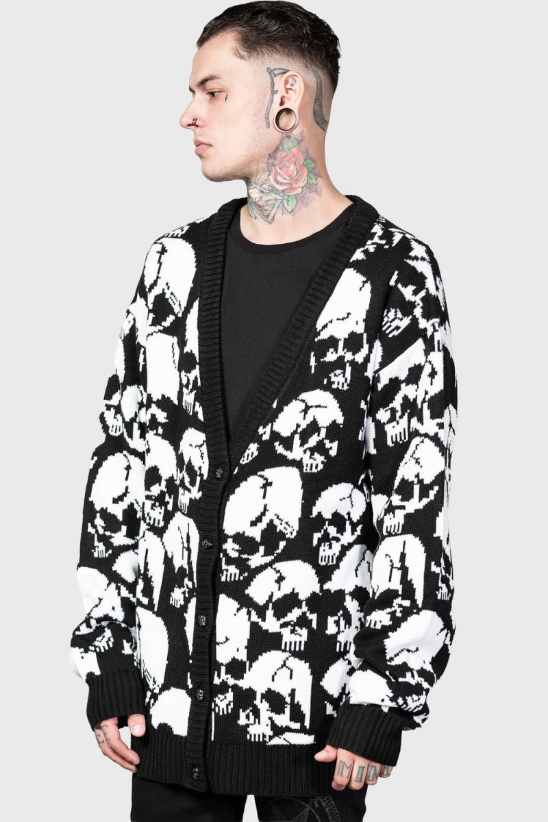 Killstar Bone Idle Cardigan Negros Blancos | 14860-EKWV