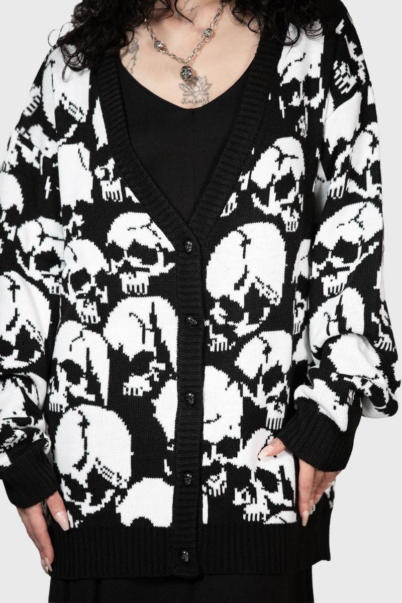 Killstar Bone Idle Cardigan Negros Blancos | 87036-KTOH