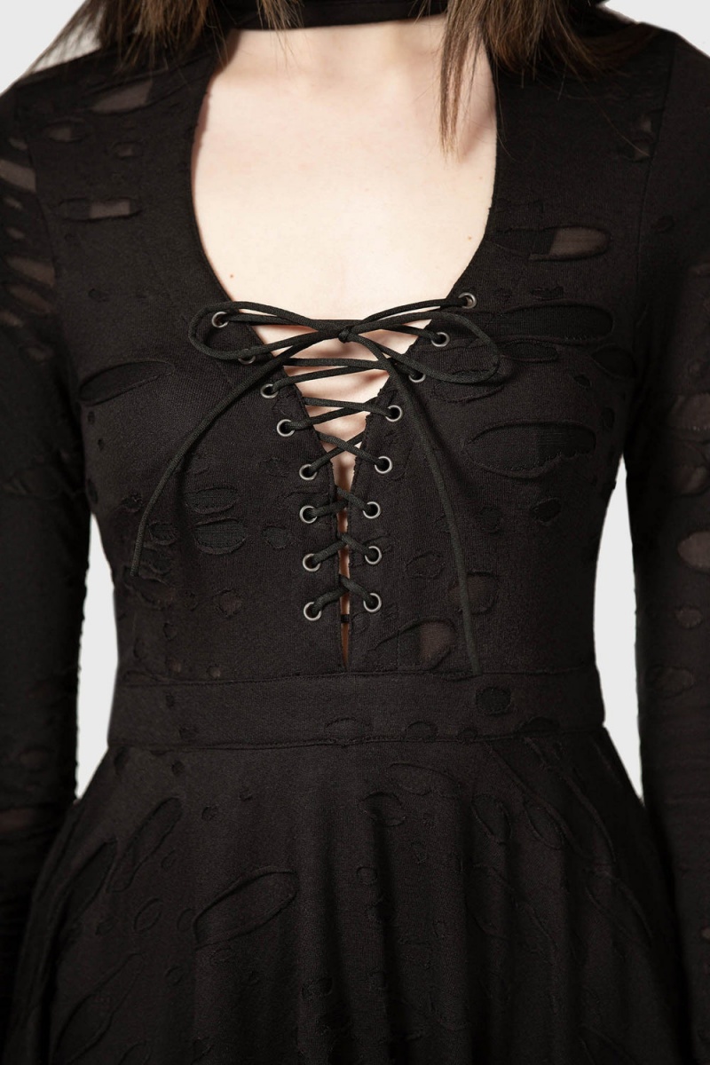 Killstar Boneland Arrow Maxi Vestido Negros | 23609-EPMT