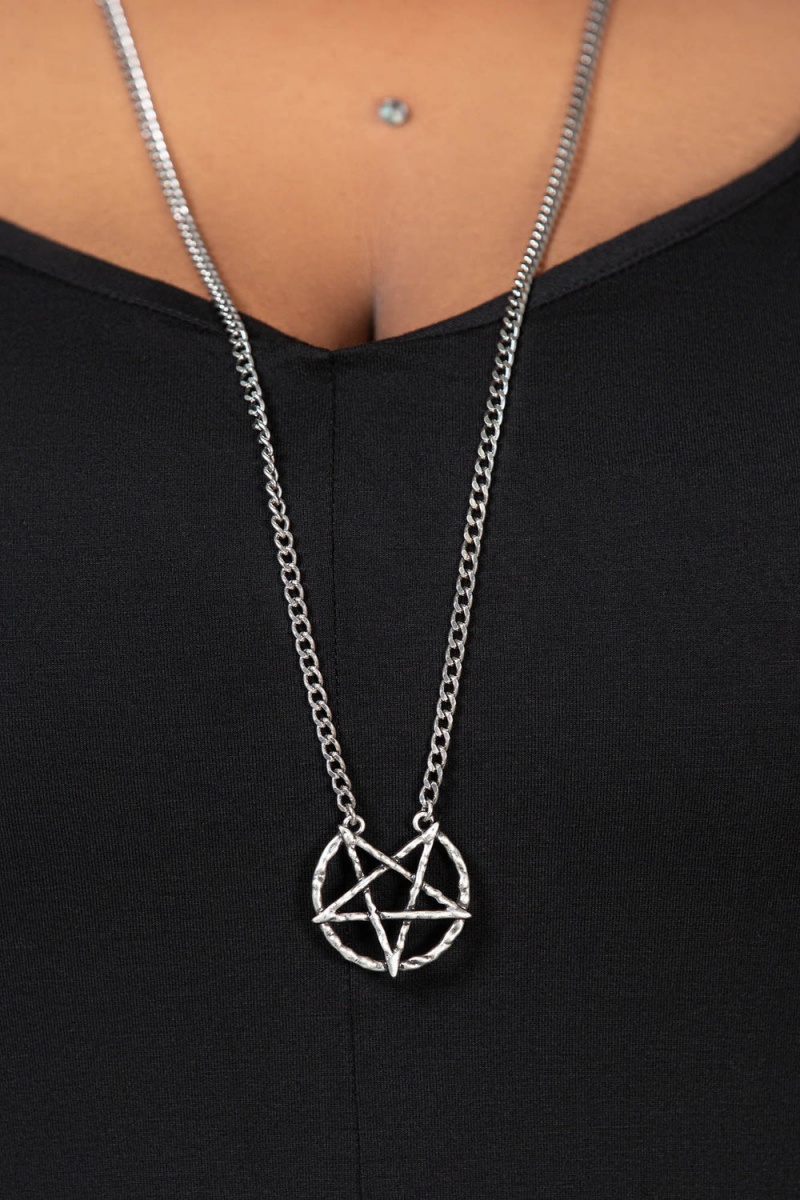 Killstar Broken Seal Pentagram Necklace Plateados | 51376-DAPS